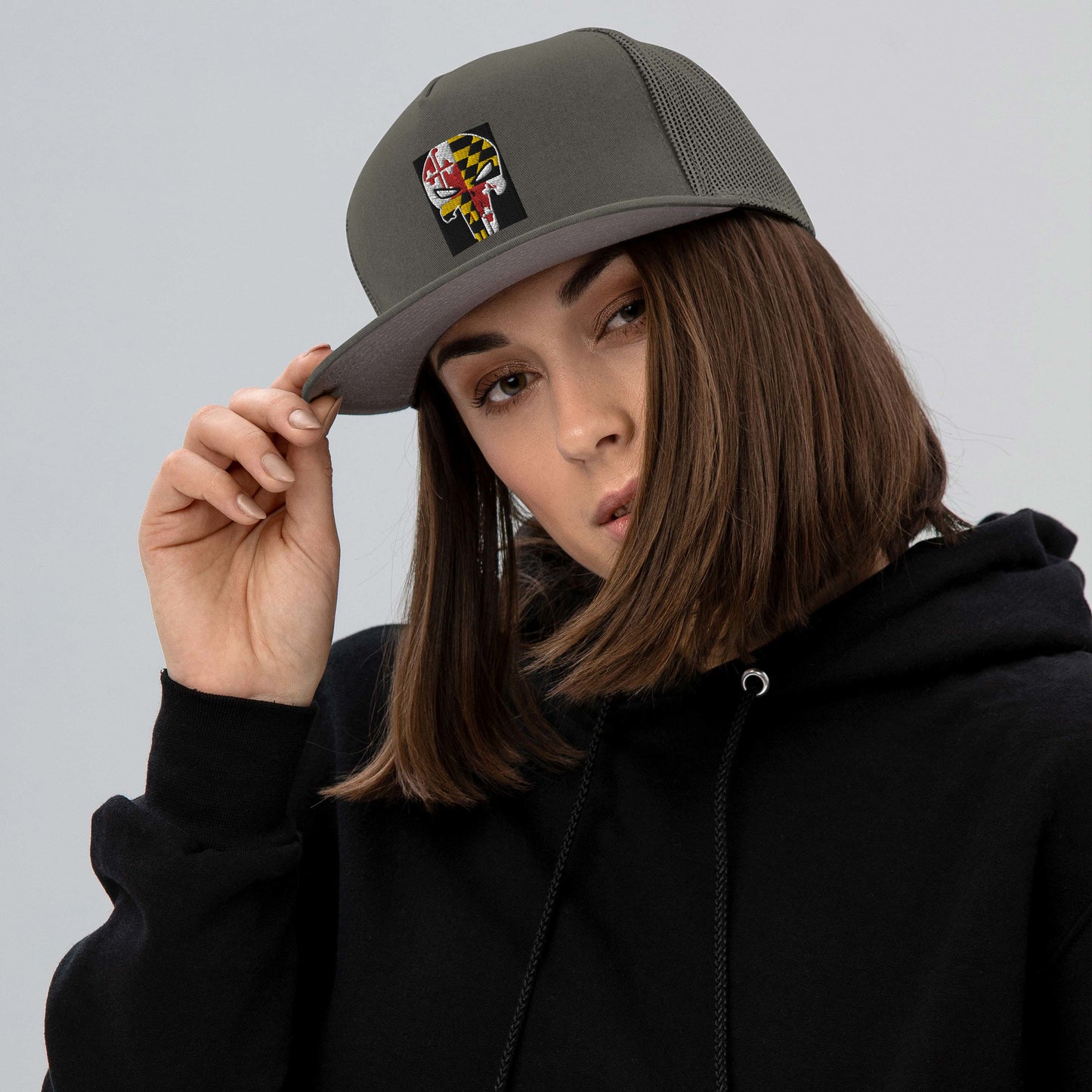 Maryland Flag Skull Mesh Back Snapback