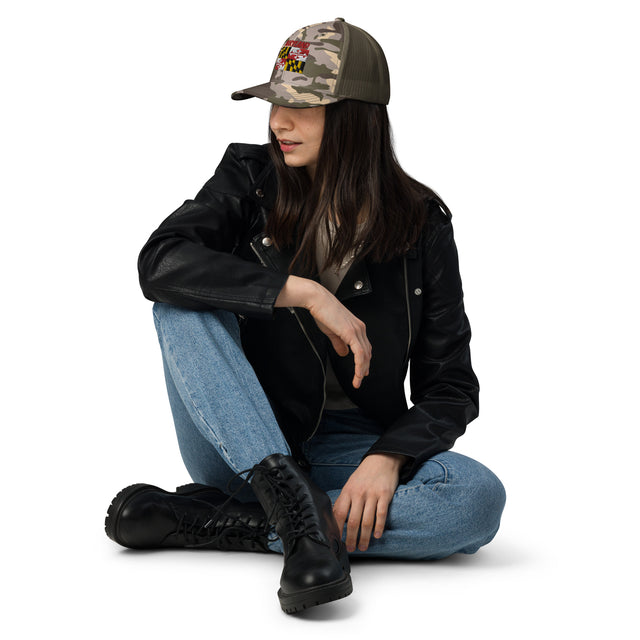 Maryland Flag Camouflage Trucker Hat — front view