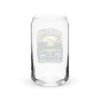 Pasadena Maryland Peninsula Life blue crab can-shaped glass, back view