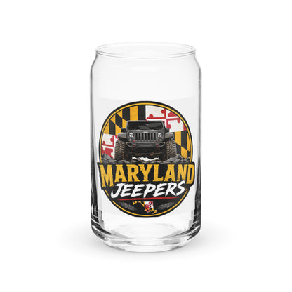 Maryland Jeepers flag badge 16 oz can-shaped glass — front view