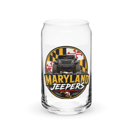 Maryland Jeepers flag badge 16 oz can-shaped glass — front view
