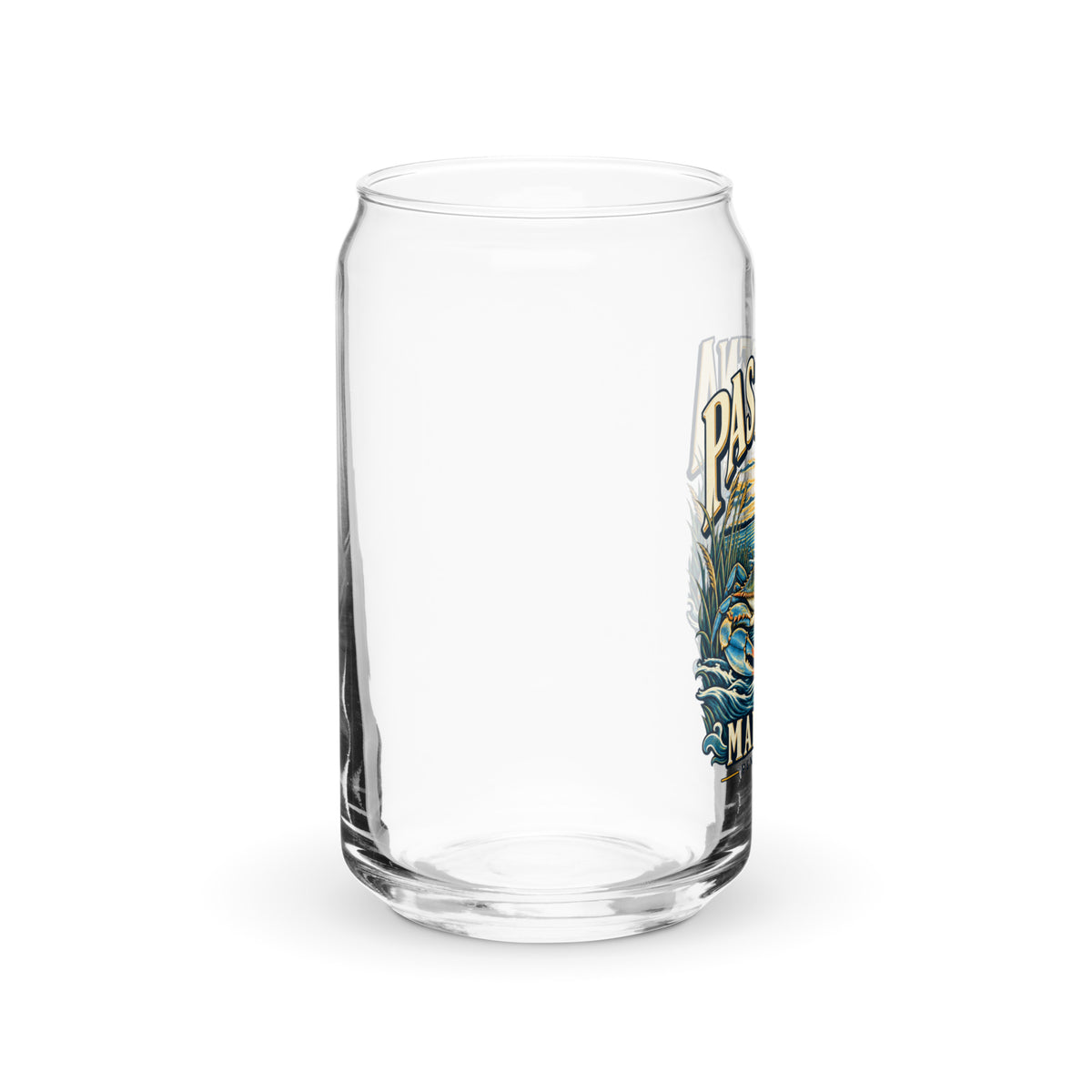 Pasadena Maryland Peninsula Life blue crab can-shaped glass, right view