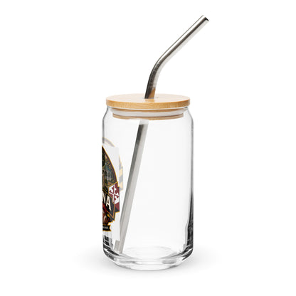 Pasadena Maryland Hometown Badge 16 oz. can-shaped glass – lid and straw left view