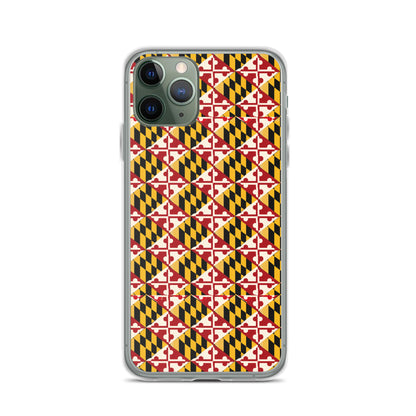 Maryland Flag Remix clear case for iPhone iphone 11 pro, shown on phone