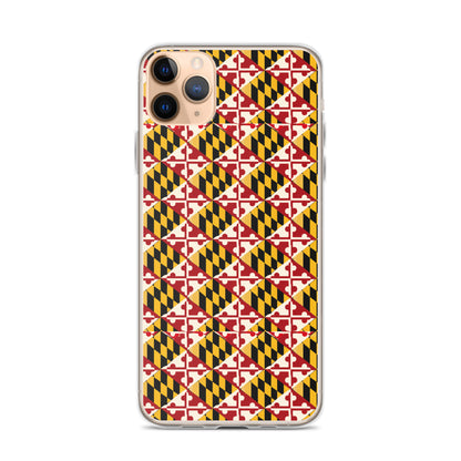 Maryland Flag Remix clear case for iPhone iphone 11 pro max, shown on phone