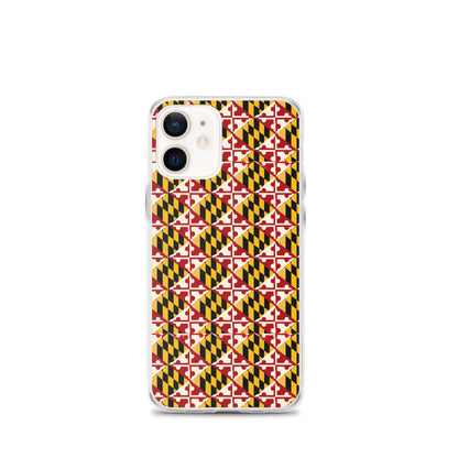 Maryland Flag Remix clear case for iPhone iphone 12 mini, shown on phone