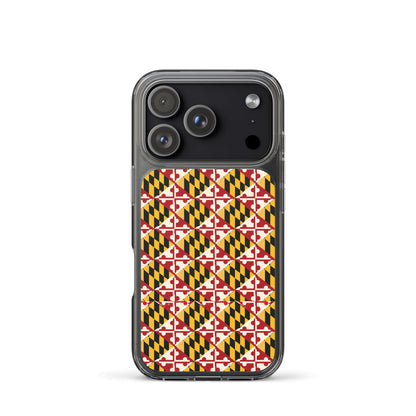 Maryland Flag Remix clear case for iPhone iphone 17 pro, shown on phone