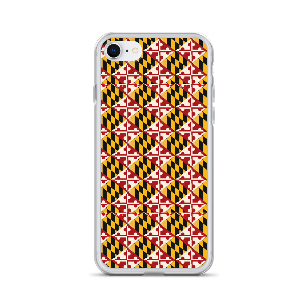 Maryland Flag Remix clear case for iPhone iphone 7 8, shown on phone