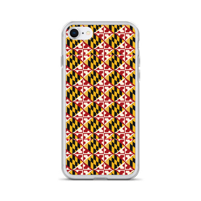 Maryland Flag Remix clear case for iPhone iphone 7 8, shown on phone
