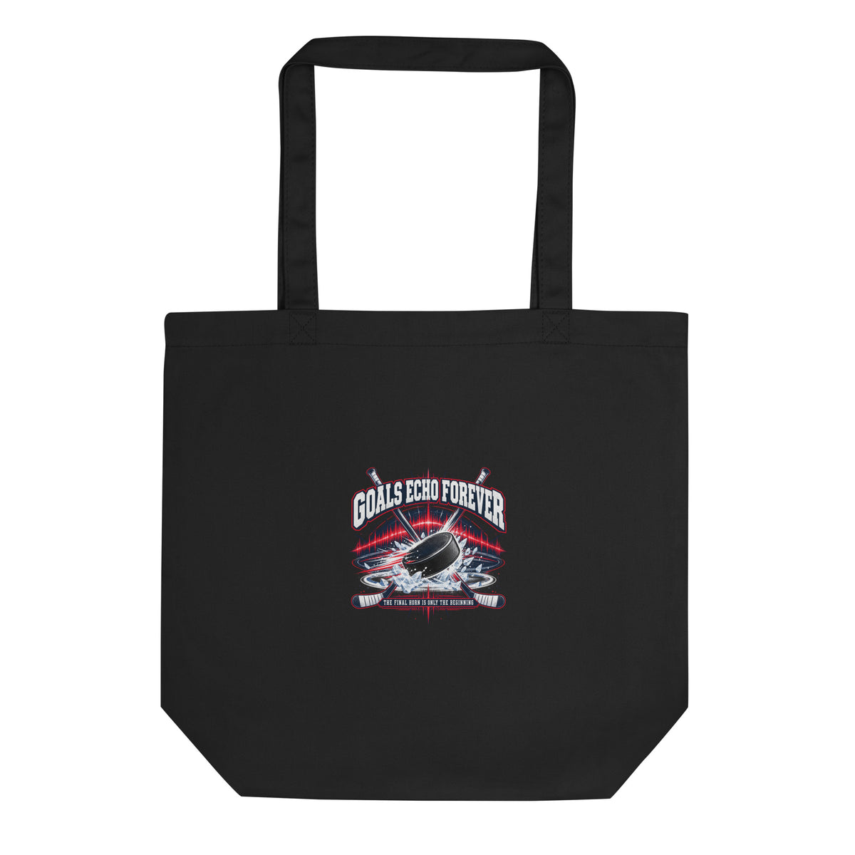 Goals Echo Forever Hockey Legacy Eco Tote Bag in black, front view