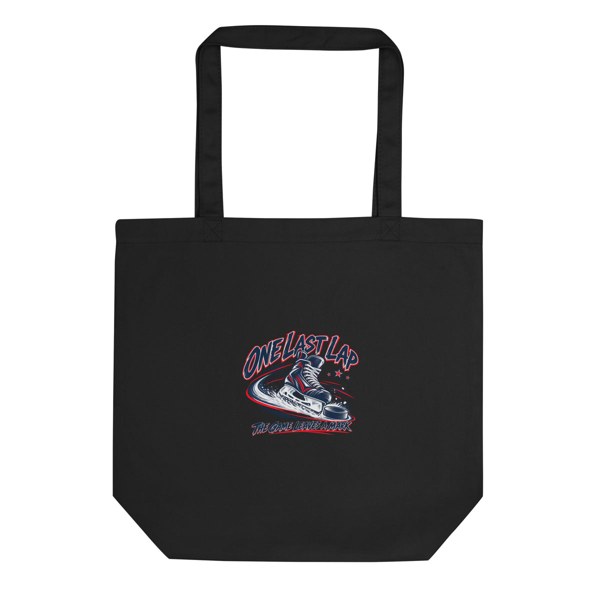 One Last Lap Hockey Farewell Eco Tote Bag in black, front view