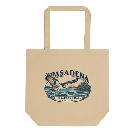 Pasadena Maryland Chesapeake Days Osprey Organic Cotton Tote Bag in Oyster, showing the original printed front design