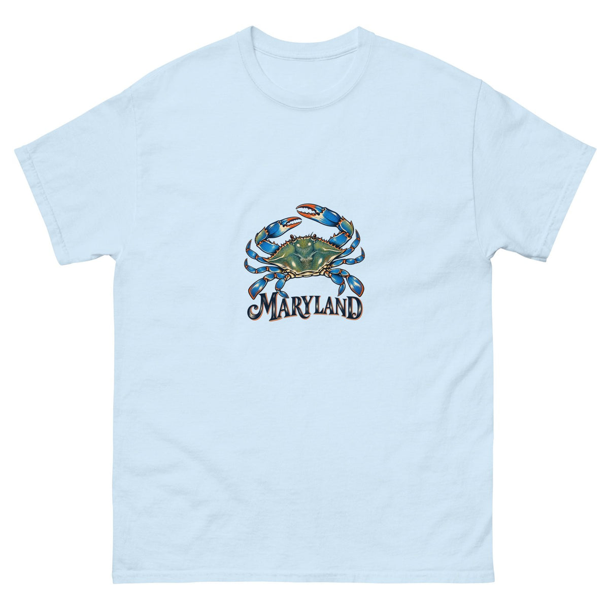 Light Blue cotton T-shirt showing the original Maryland blue crab graphic on the front