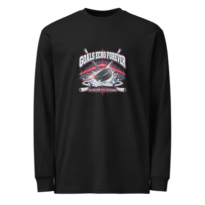 Goals Echo Forever Hockey Legacy Heavyweight Long Sleeve Shirt in black, front view