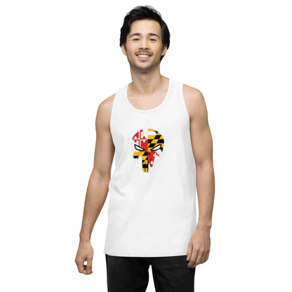 White Maryland Skull men's premium cotton tank top — alternate front view