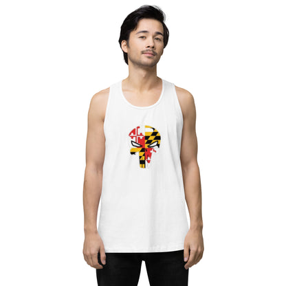 White Maryland Skull men's premium cotton tank top — front view