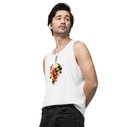 White Maryland Skull men's premium cotton tank top — left front view