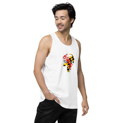 White Maryland Skull men's premium cotton tank top — right front view