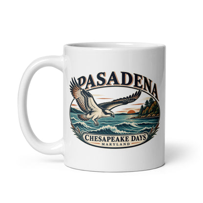 Pasadena Chesapeake Days osprey artwork visible on the opposite side of an 11-ounce white ceramic mug