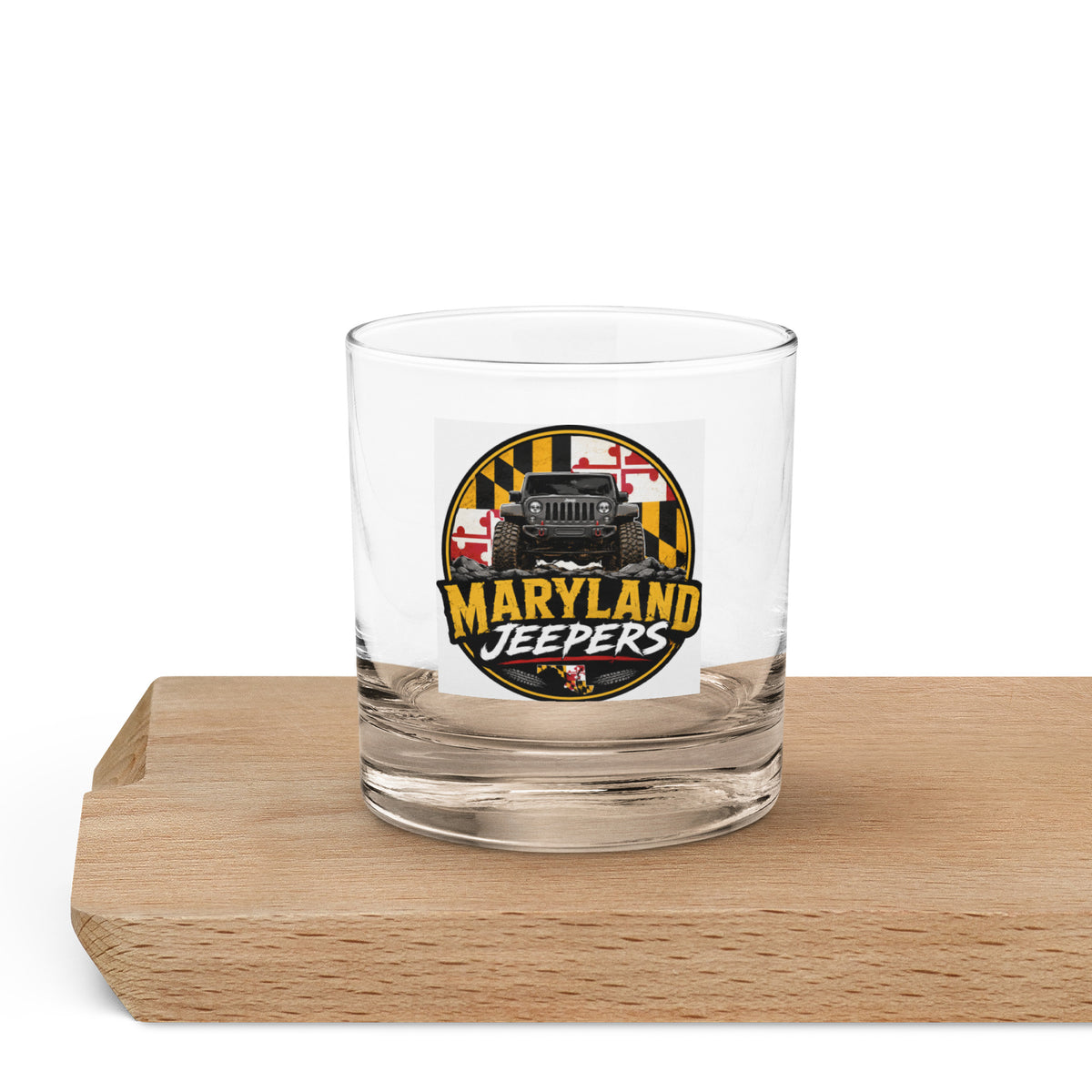 Maryland Jeepers Flag Badge 10.5 oz. rocks glass – front view