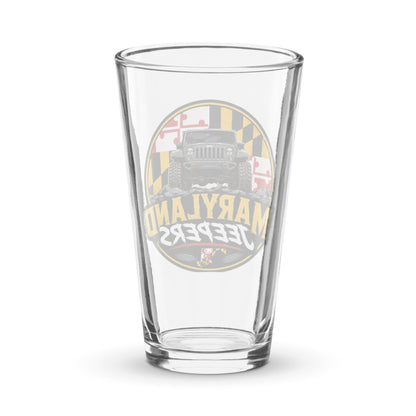 Maryland Jeepers flag badge 16 oz shaker pint glass, back view
