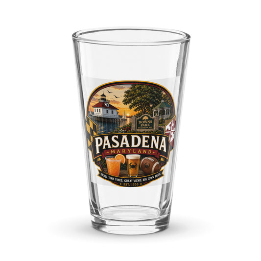 Pasadena Maryland Hometown Badge 16 oz. shaker pint glass – front view