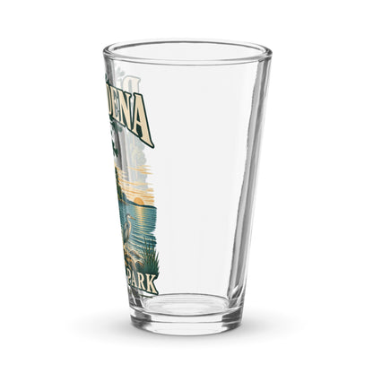 Pasadena Maryland Downs Park Shoreline heron 16 oz pint glass, left side view of the printed design