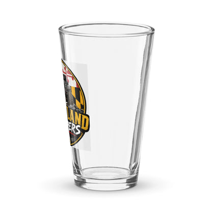 Maryland Jeepers flag badge 16 oz shaker pint glass, left view