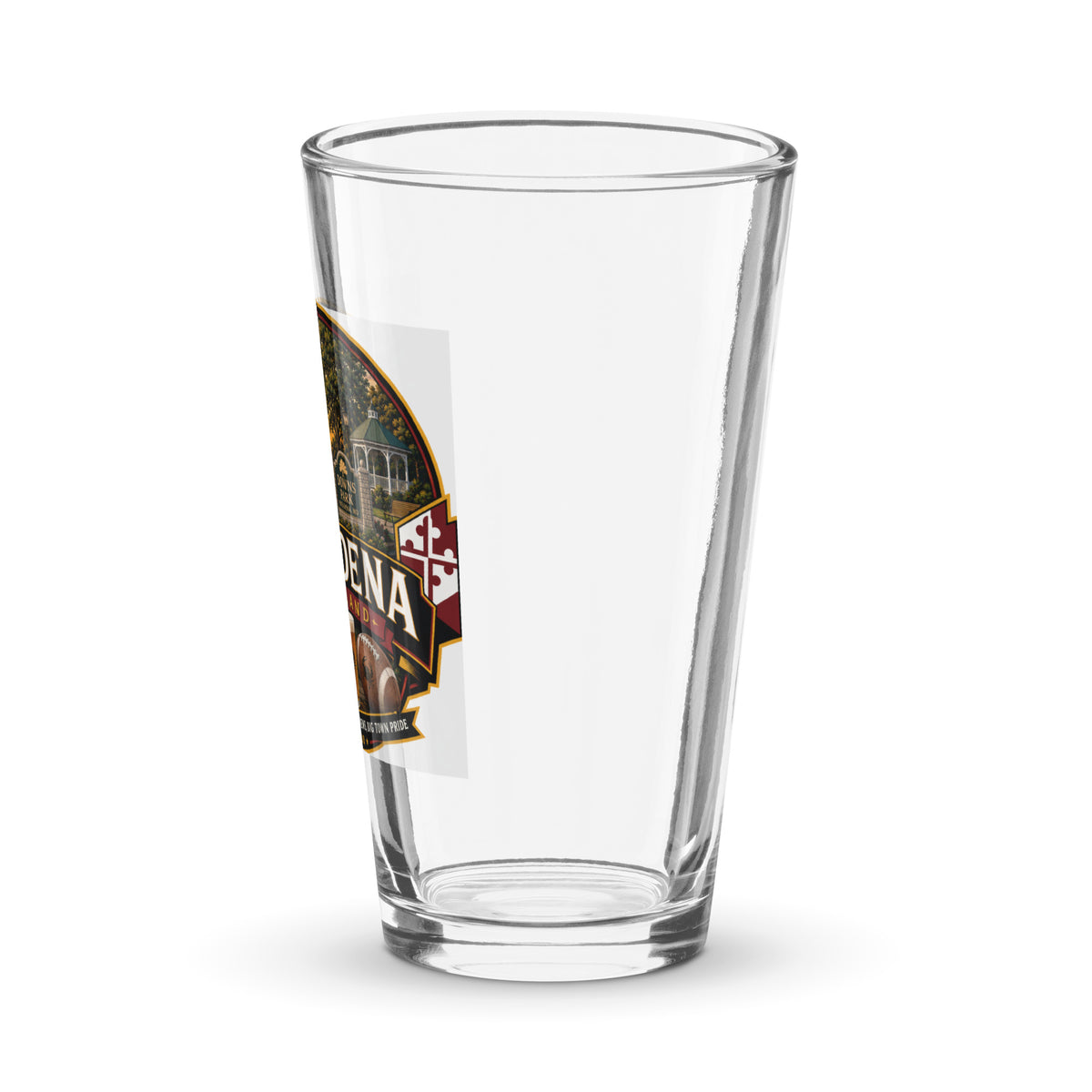 Pasadena Maryland Hometown Badge 16 oz. shaker pint glass – left view