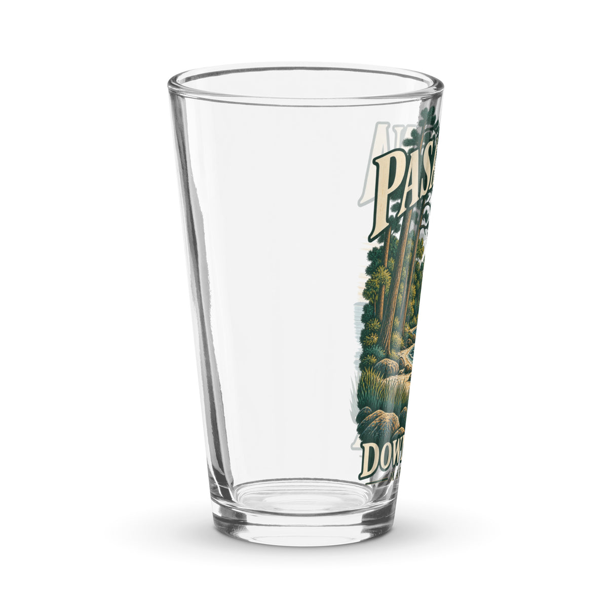 Pasadena Maryland Downs Park Shoreline heron 16 oz pint glass, right side view of the printed design