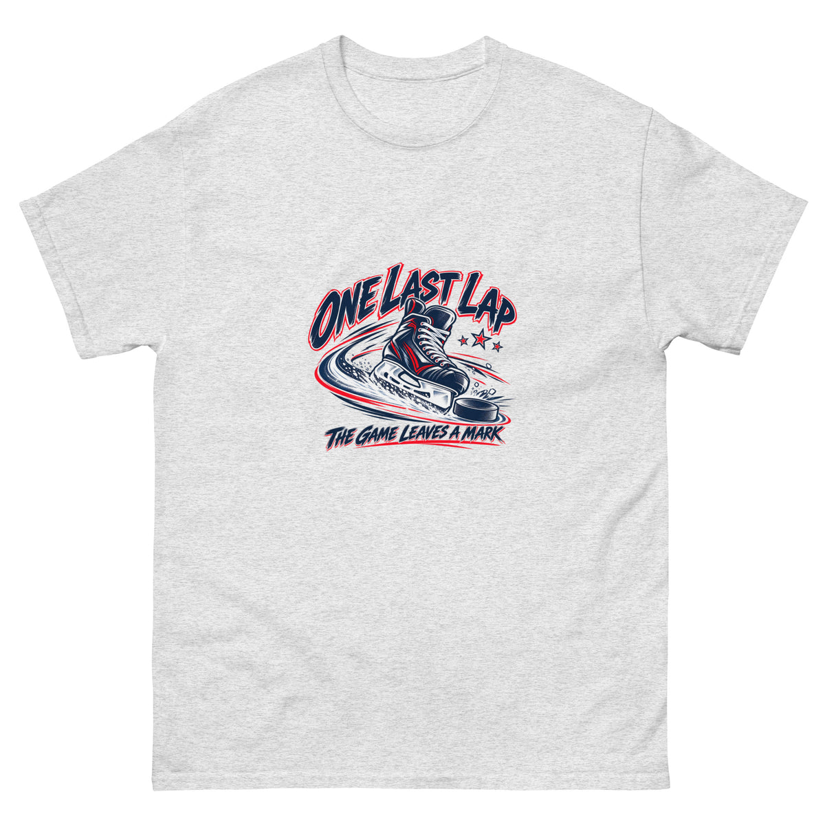 One Last Lap Hockey Farewell Unisex T-Shirt in ash, front view