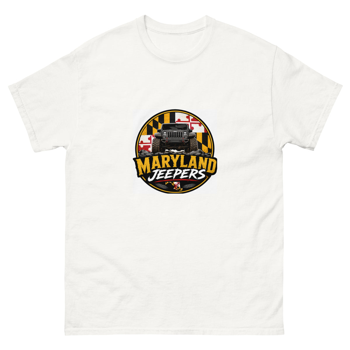 Maryland Jeepers flag badge unisex classic T-shirt in white — front view
