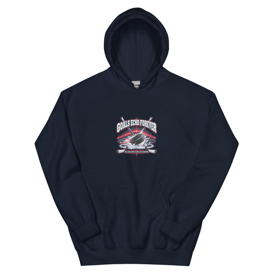 Goals Echo Forever Hockey Legacy Unisex Hoodie in navy, front view