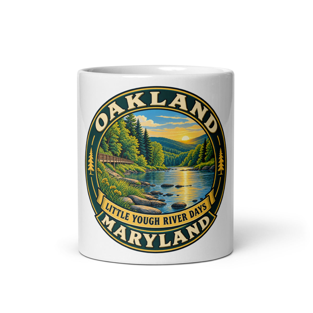 Oakland Maryland Little Yough River Days Coffee Mug, 11 oz — front view showing the full artwork
