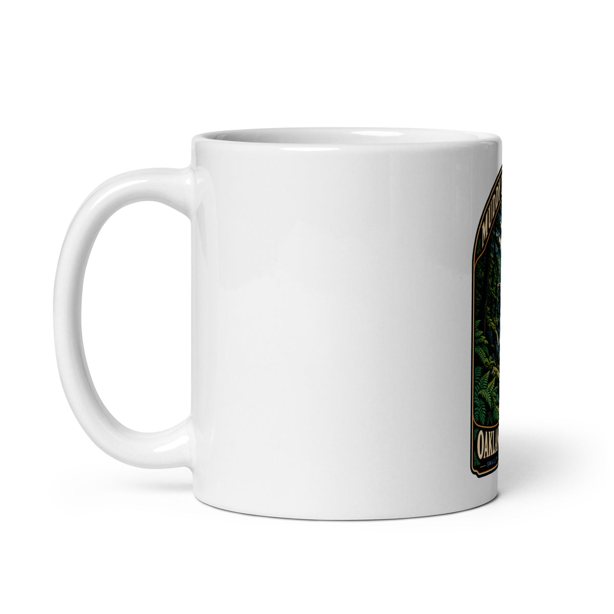 Oakland Maryland Muddy Creek Falls Coffee Mug, 11 oz — left handle view