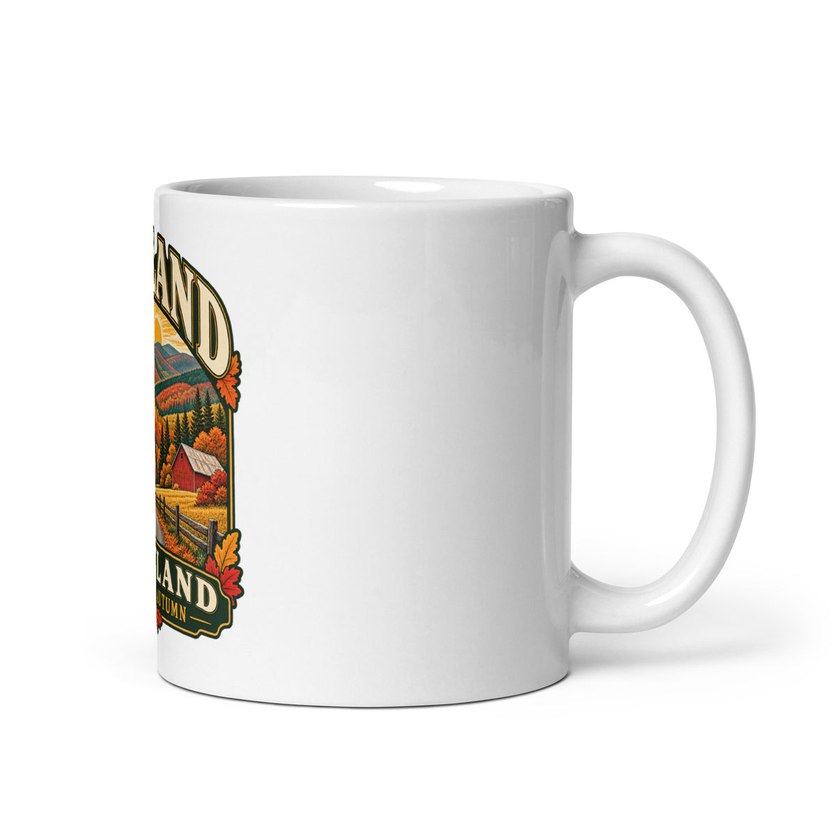 Oakland Maryland Mountain Autumn Coffee Mug, 11 oz — right handle view